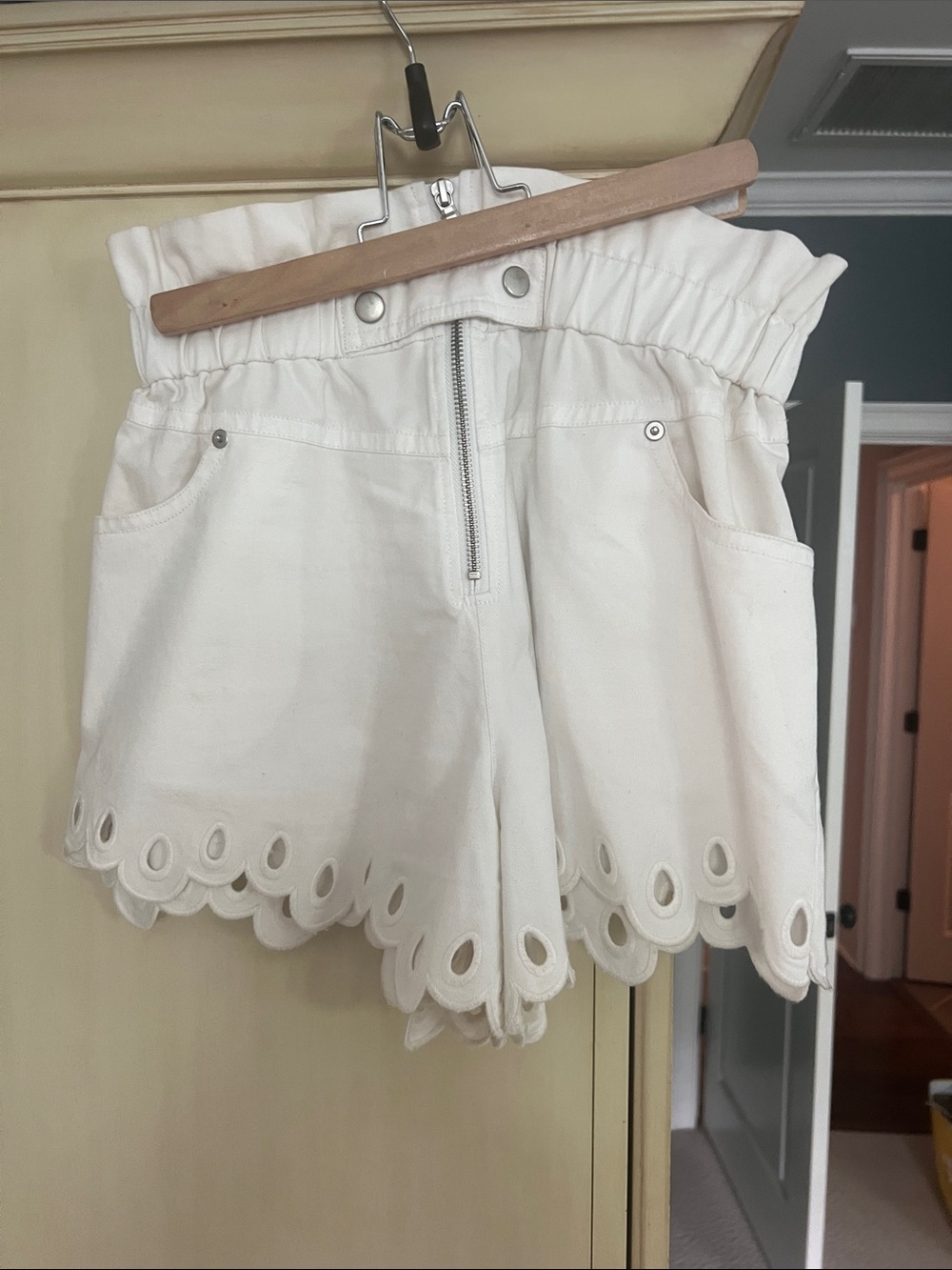 Sea New York White Scalloped Eyelet High-Waist Shorts